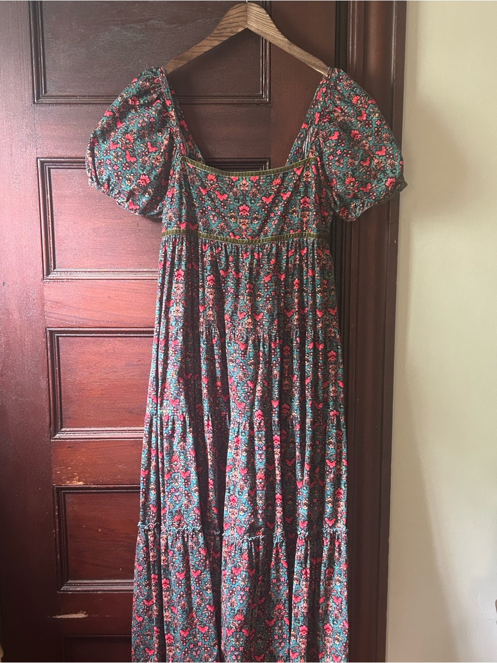 Free People Ashley Babydoll Tiered Maxi Dress Size Small Floral Velvet Ribbon - Picture 5 of 8